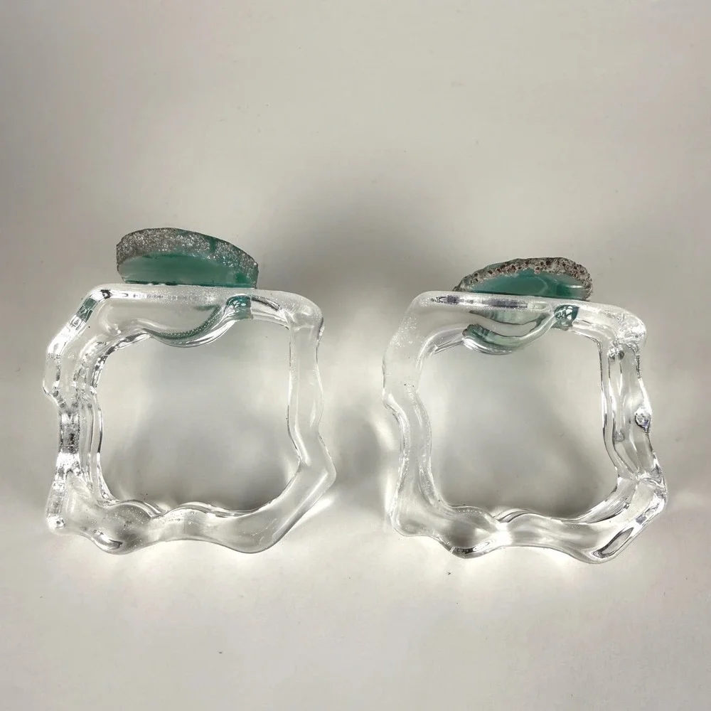 Rablabs Aleotto Brazilian Agate Napkin Rings Set of 2 Grass Green w Box